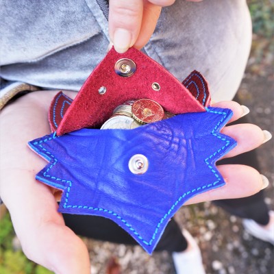 Porte monnaie renard prune et bleu idée cadeau made in France