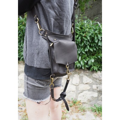 Sacoche de jambe ceinture utilitaire ou sac holster avec poche en cuir souple noir